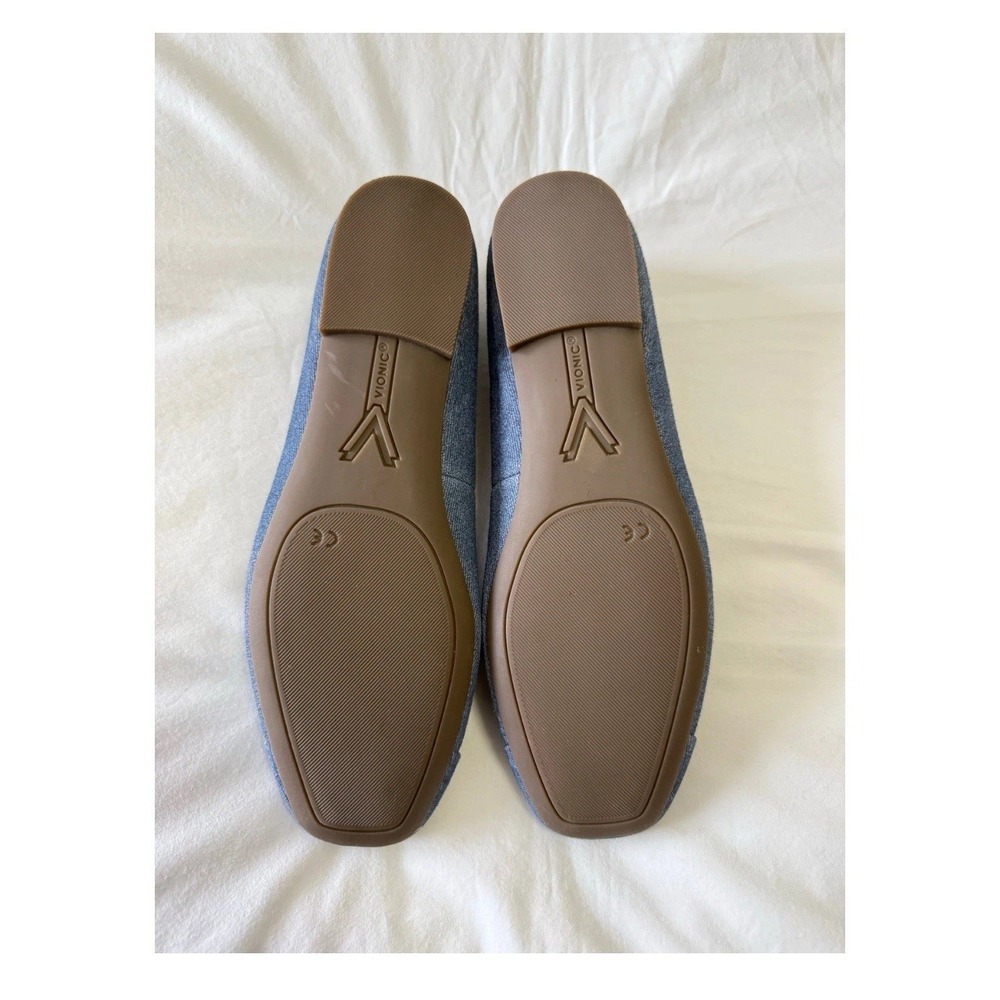 Vionic Denim Blue Ballet Flats with Bow and Gold Accents - Picture 2 of 10